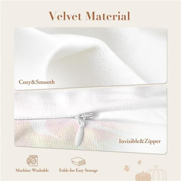 Fall Pumpkin Pillow Covers Set of 4 Velvet 18x18 Blue Orange Decorative Cushions - Picture 4 of 8